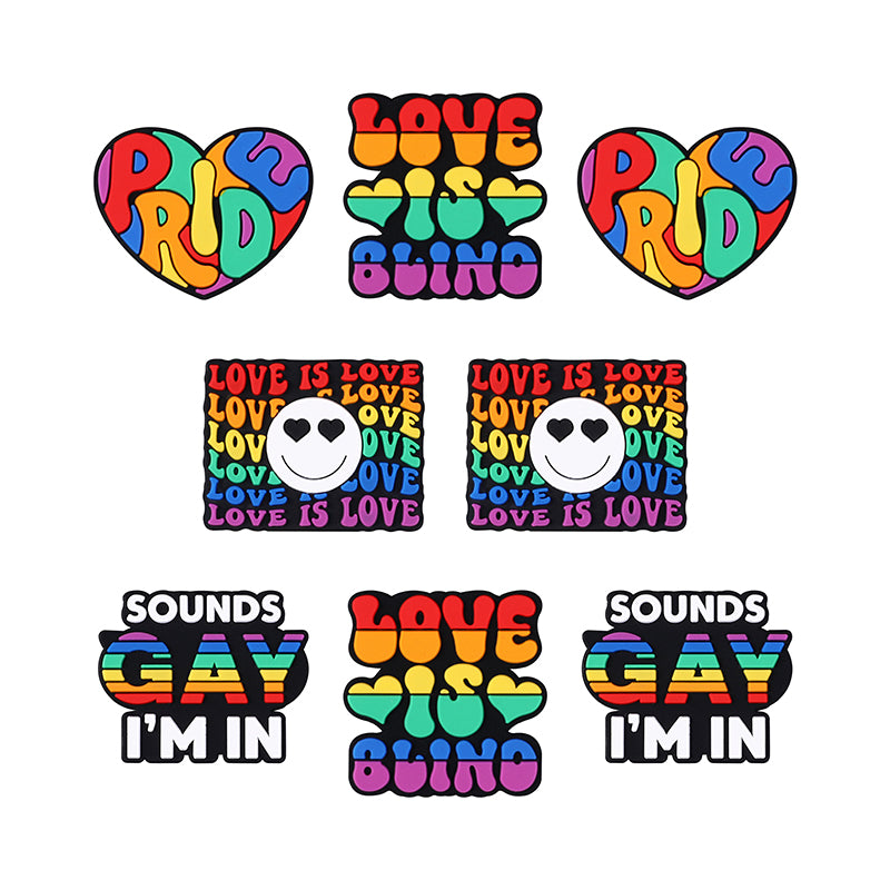 20pcs Silicone Focal Beads Rainbow Pride Theme Colored Heart and Letters 10