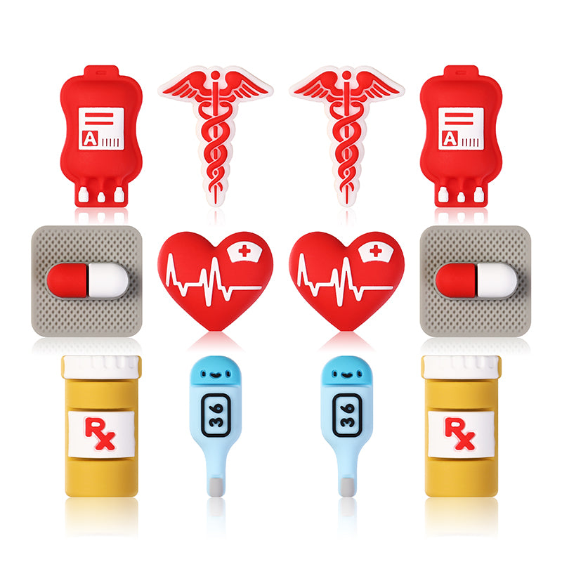20PCs Silicone 3D Focal Beads Nurse Medical Supplies Heart and Thermometer