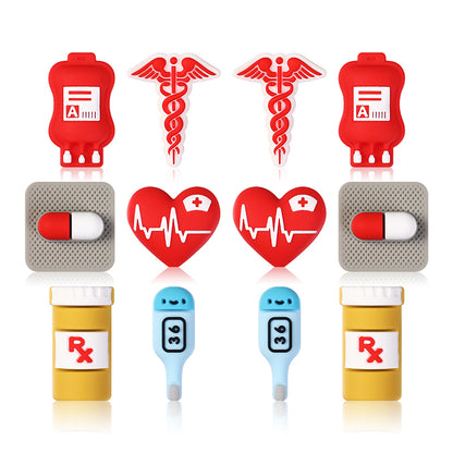 20PCs Silicone 3D Focal Beads Nurse Medical Supplies Heart and Thermometer