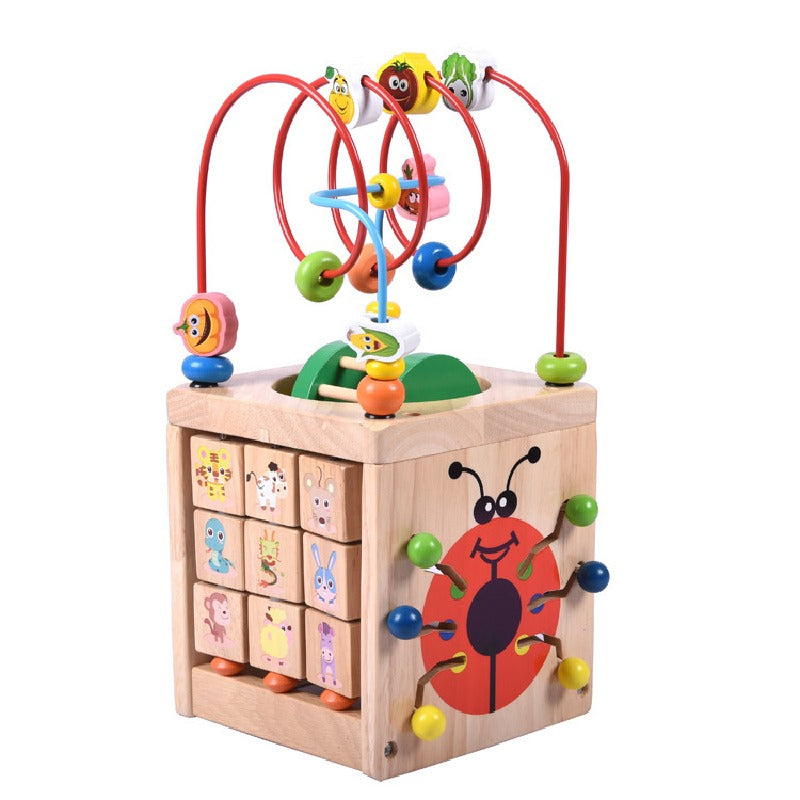 Wooden Montessori Toys Beetle Activity Cube for Toddlers 32cm
