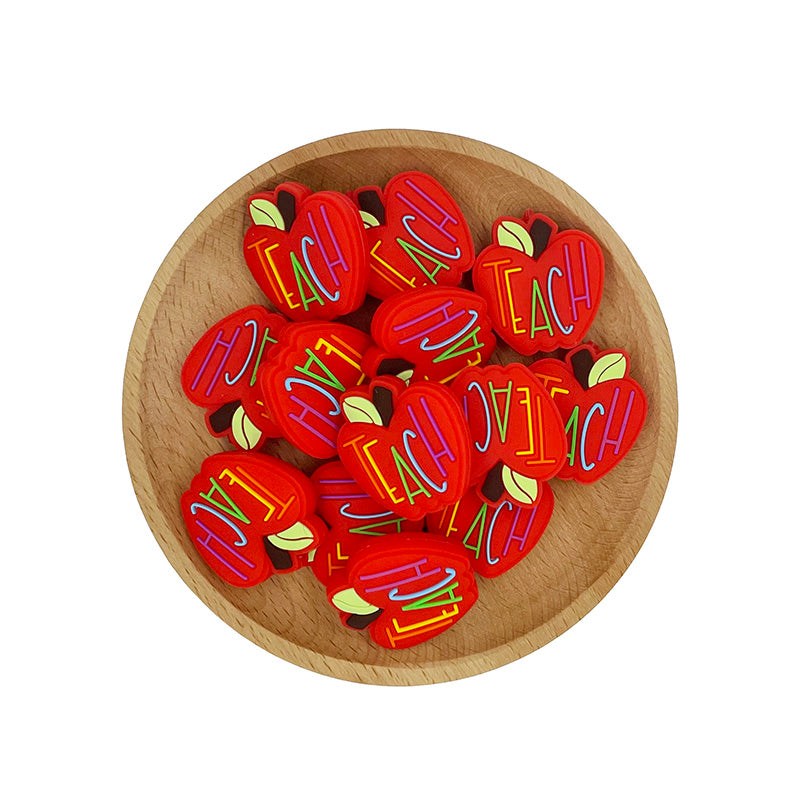 20pcs Silicone Focal Beads Teacher Apple with TEACH Text Design 6