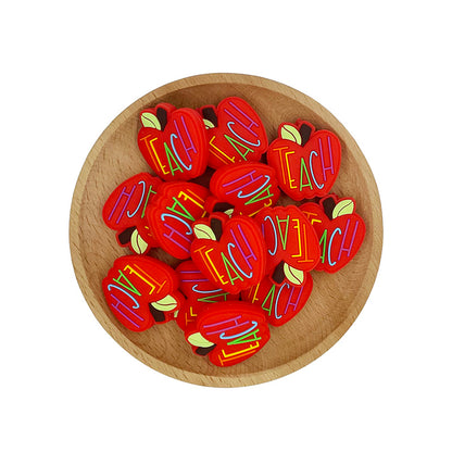 20pcs Silicone Focal Beads Teacher Apple with TEACH Text Design 6