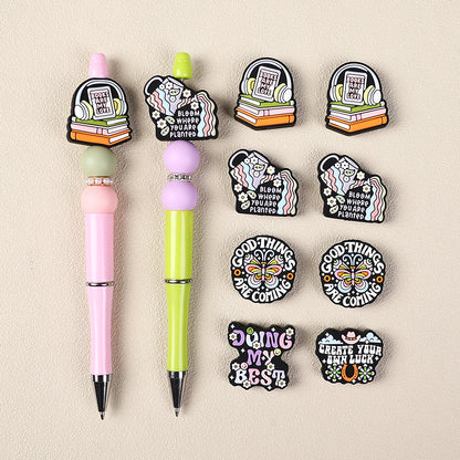 Silicone Focal Beads Retro Inspirational Letters with Colorful Text and Icons 8
