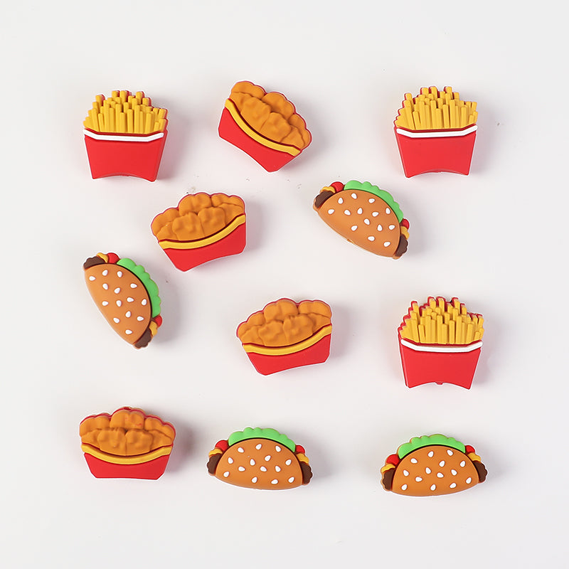 20Pcs Silicone 3D Focal Beads Fast Food Chicken Nuggets French Fries Taco 5