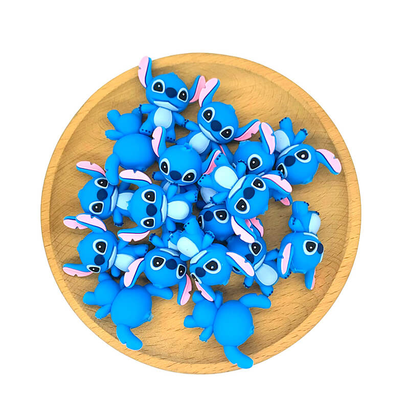 Silicone 3D Focal Beads Blue Alien Character Large Ears Front Facing 2