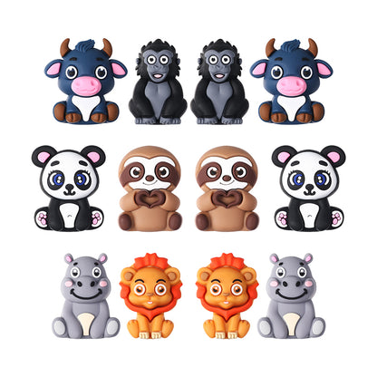 20Pcs Silicone 3D Focal Beads Panda Lion Sloth Animal Sitting Pose