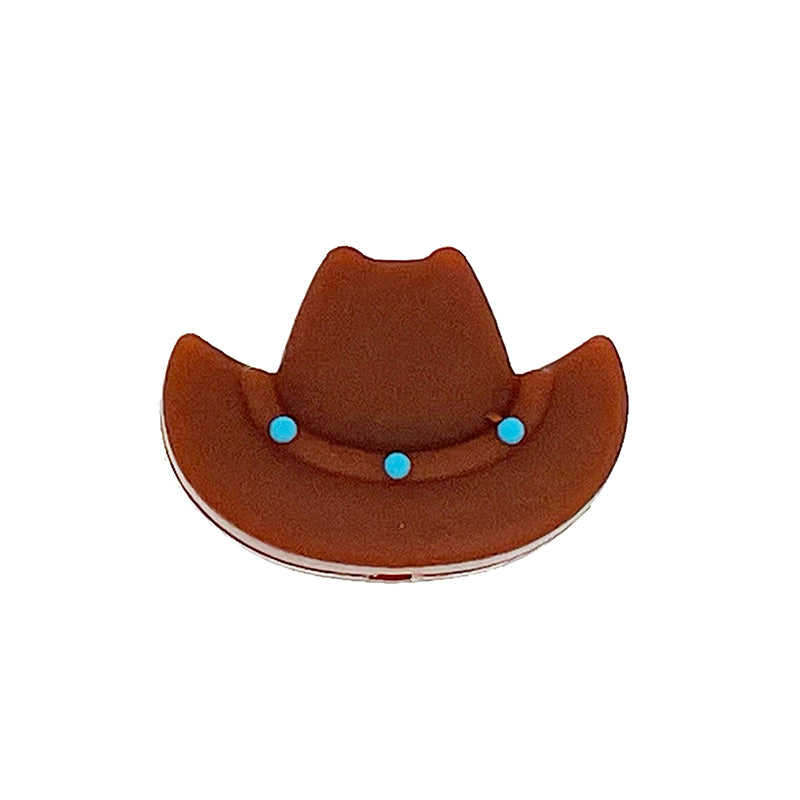 20pcs Silicone Focal Beads Western Cowboy Hat with Turquoise Studs 2
