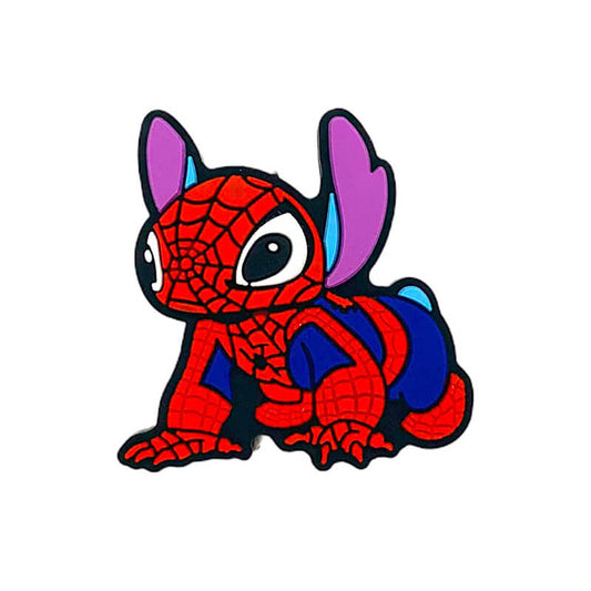 Silicone Focal Beads Blue Alien Character Large Ears Red Blue Web Suit Superhero Front Facing
