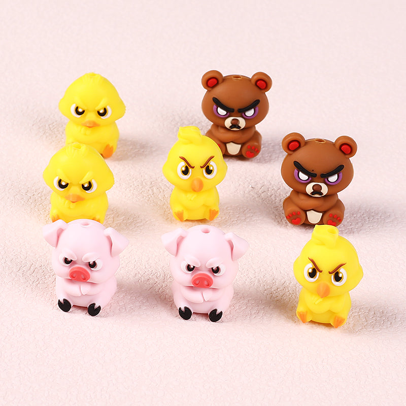 Silicone 3D Focal Beads Angry Animal Front Facing 2