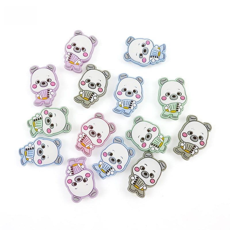 Silicone Focal Beads Cartoon Panda Playing Accordion Front Facing 2