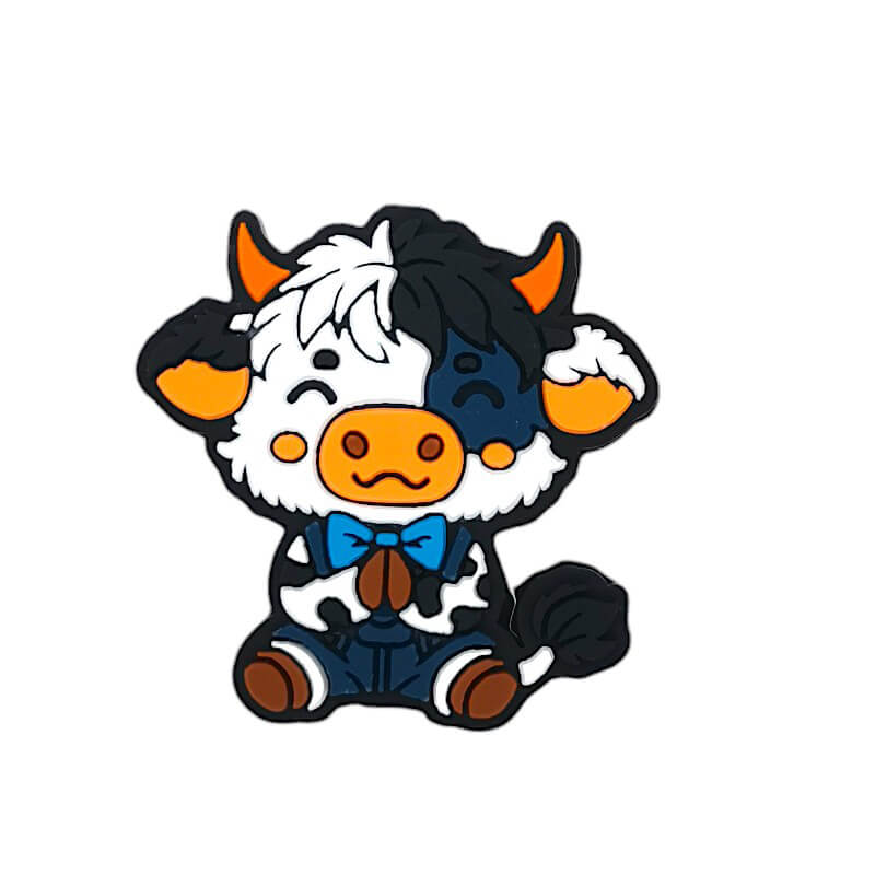 Silicone Focal Beads White Haired Brown Nose Cow Sitting Pose