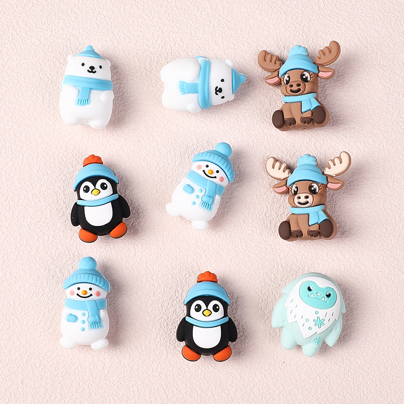 20Pcs Silicone 3D Focal Beads Polar Bear Snow Monster Winter Theme 4