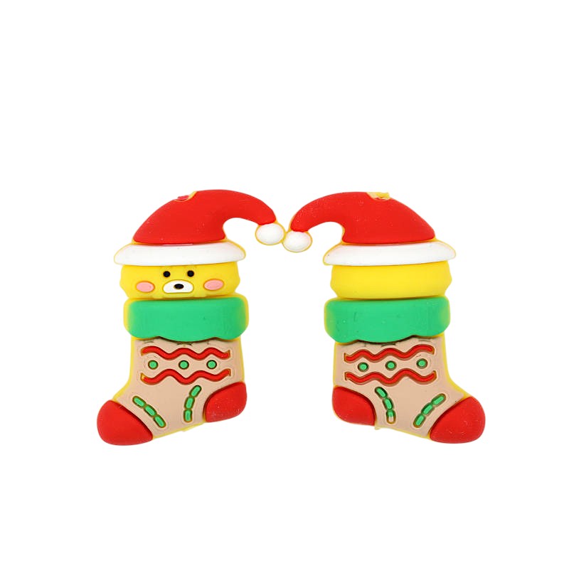20Pcs Silicone 3D Focal Beads Christmas Bear Wearing Hat Socks