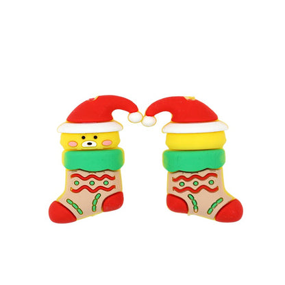 20Pcs Silicone 3D Focal Beads Christmas Bear Wearing Hat Socks