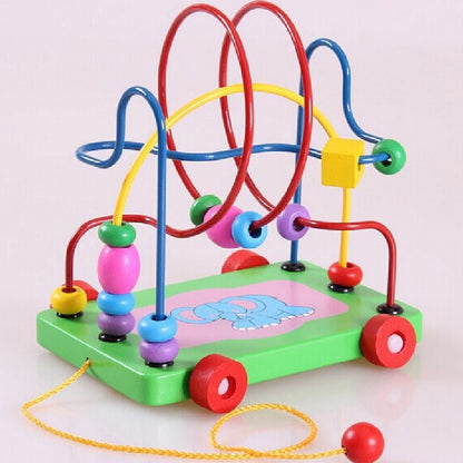 Wooden Cartoon Elephant Trailer Bead Maze Educational Toy 3