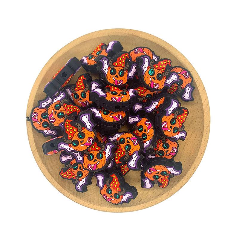 20pcs Silicone Focal Beads Halloween Bat Pumpkin Face with Witch Hat 2