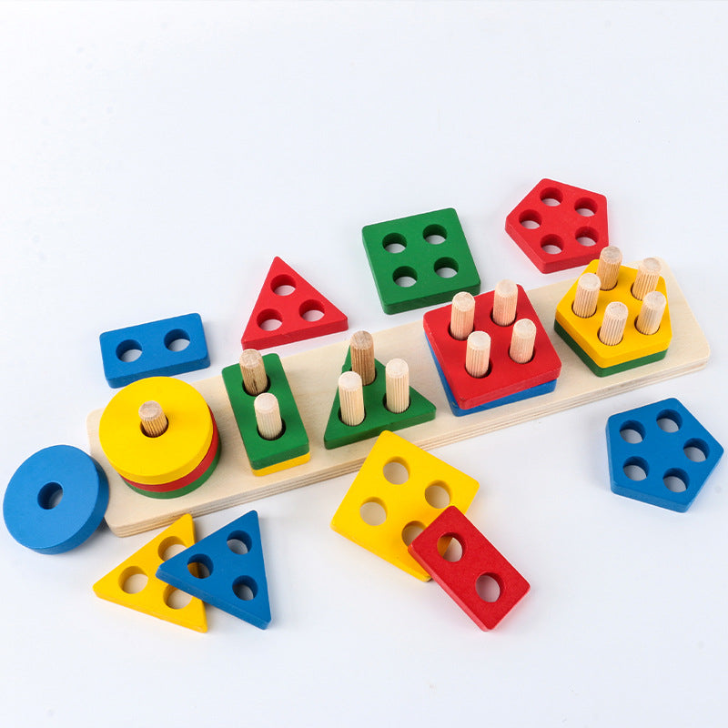 Wooden Montessori Toys Geometric Shape Paired Building Blocks