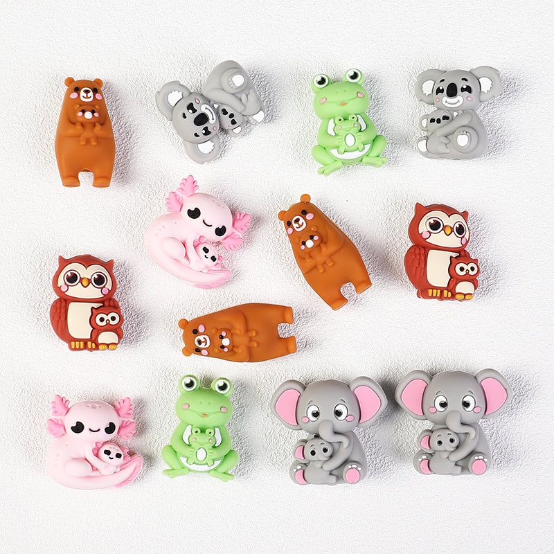 20Pcs Silicone 3D Focal Beads Mother Animals Holding Baby Detail 2