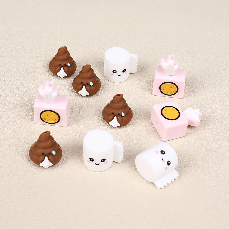Silicone 3D Focal Beads Tissue Poop With White Tissue and Pink Paper 5