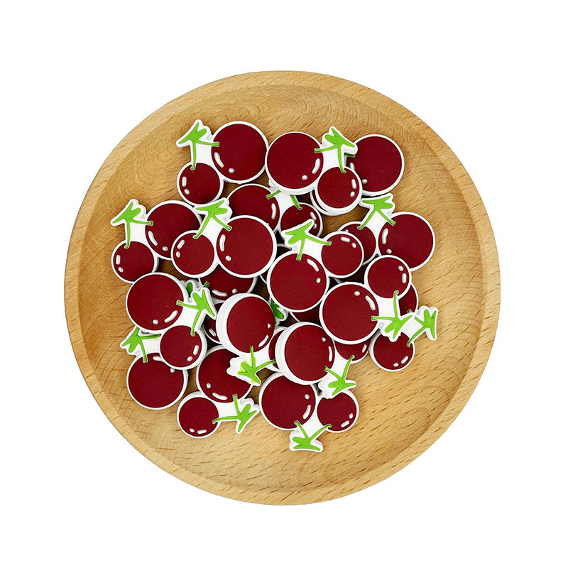 20pcs Silicone Focal Beads Cherry Pair with Stem and Leaf 2