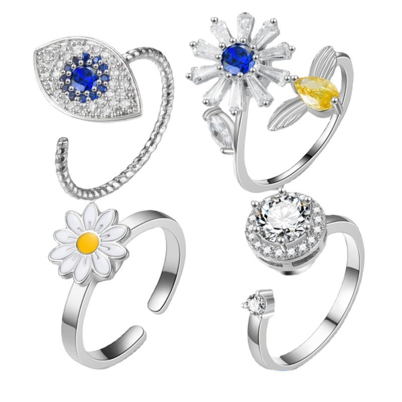 Adjustable Anxiety Fidget Ring with White Flower Spinner for Women 2