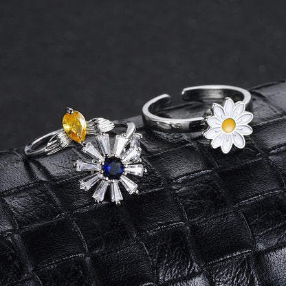 Adjustable Anxiety Fidget Ring with White Flower Spinner for Women 3