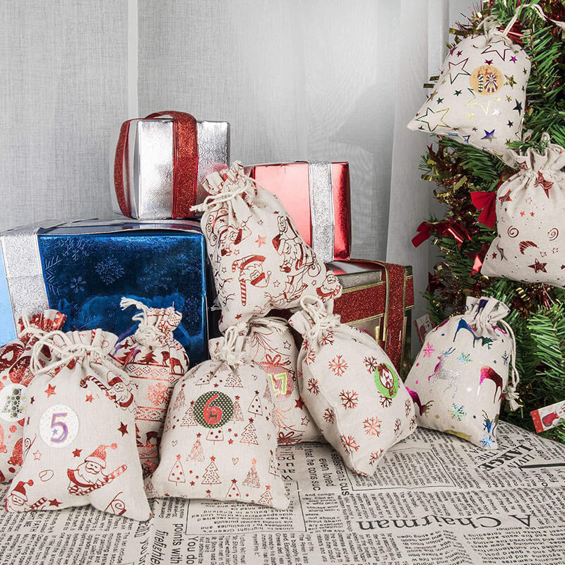 Christmas Advent Calendar Burlap Gift Candy Bag Kit 24pcs 3