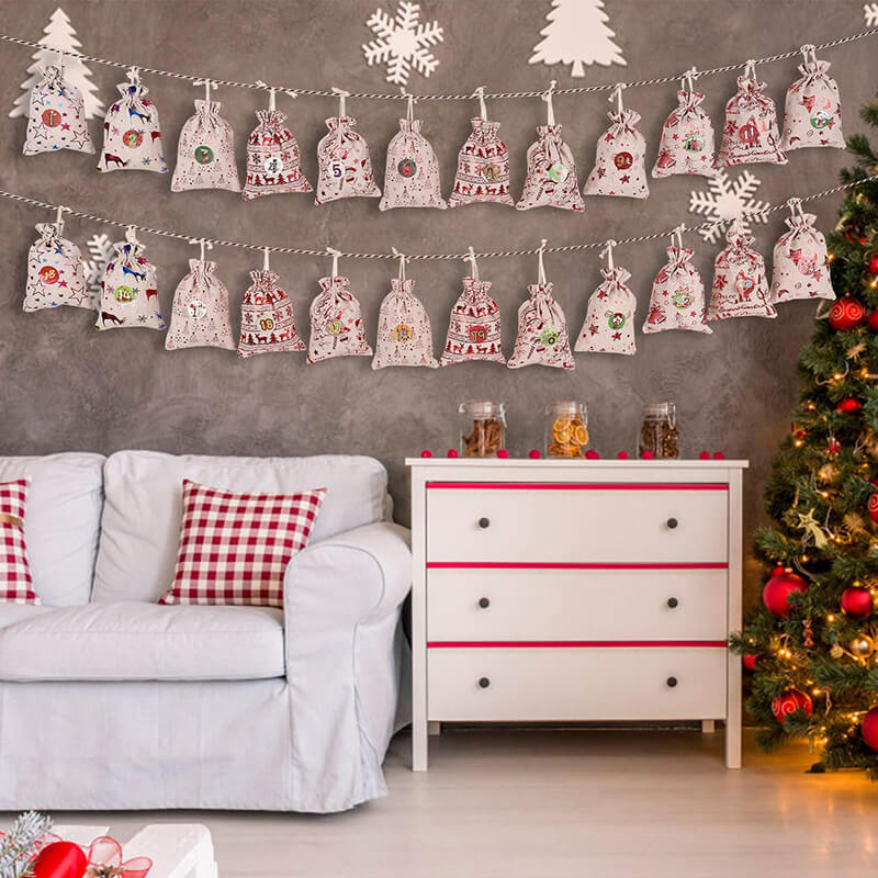 Christmas Advent Calendar Burlap Gift Candy Bag Kit 24pcs 4