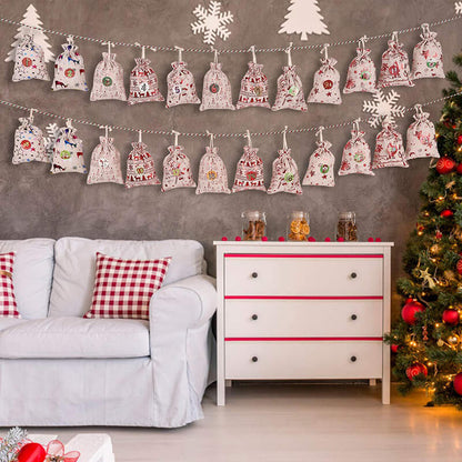Christmas Advent Calendar Burlap Gift Candy Bag Kit 24pcs 4