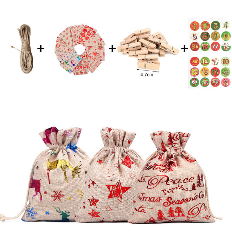 Christmas Advent Calendar Burlap Gift Candy Bag Kit 24pcs 7
