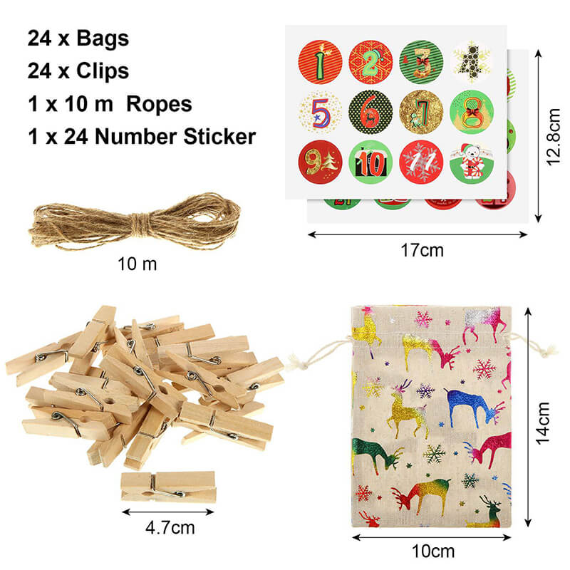 Christmas Advent Calendar Burlap Gift Candy Bag Kit 24pcs 2