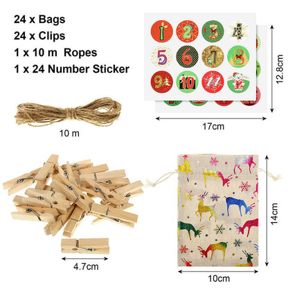 Christmas Advent Calendar Burlap Gift Candy Bag Kit 24pcs 2