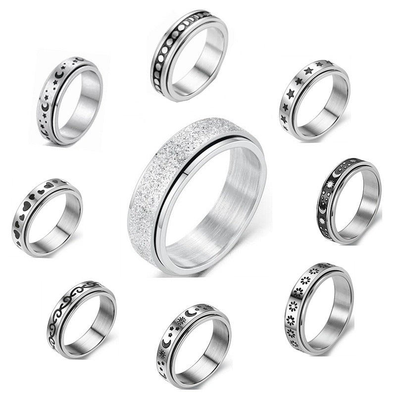 Stainless Steel Fidget Ring Heart Design Spinner Ring US Size 5-12 2