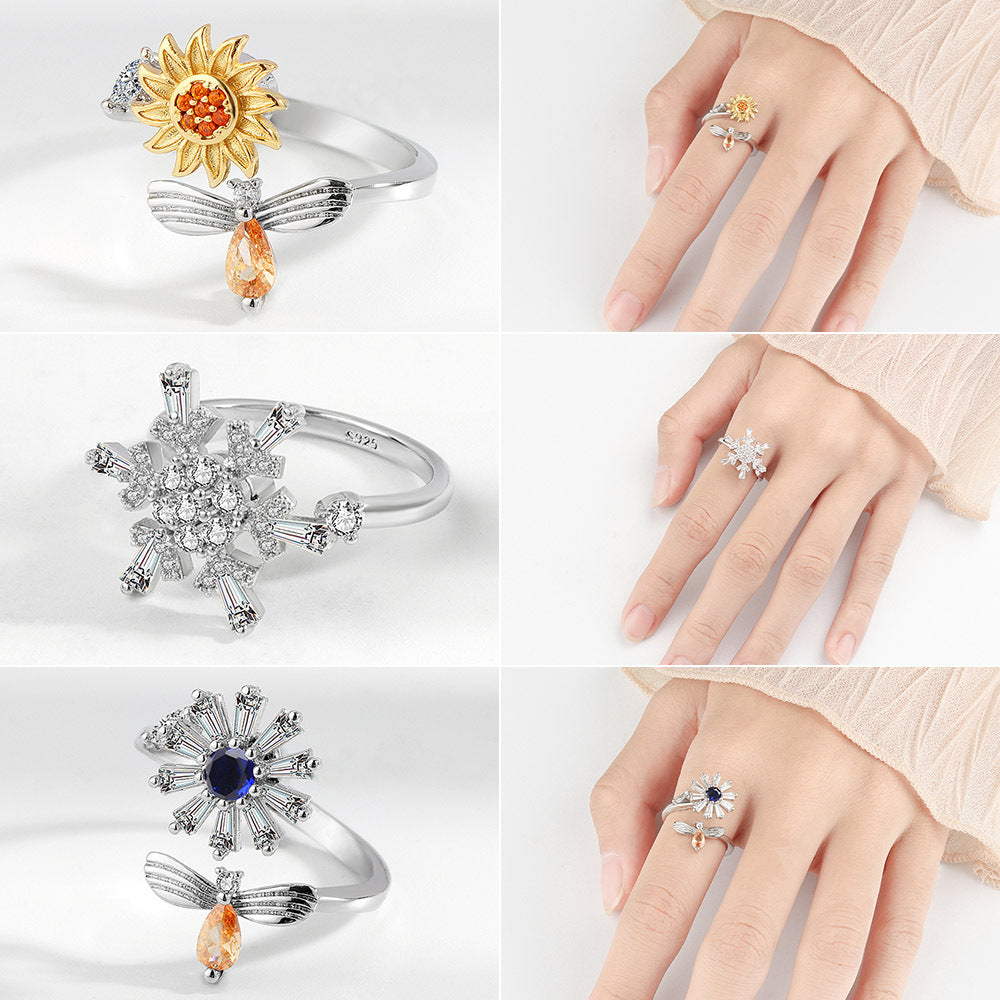 Adjustable Flower Fidget Ring Anxiety Relief for Women Spinner Ring 3