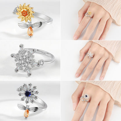 Adjustable Flower Fidget Ring Anxiety Relief for Women Spinner Ring 3