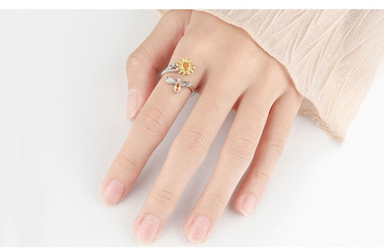 Adjustable Flower Fidget Ring Anxiety Relief for Women Spinner Ring 7
