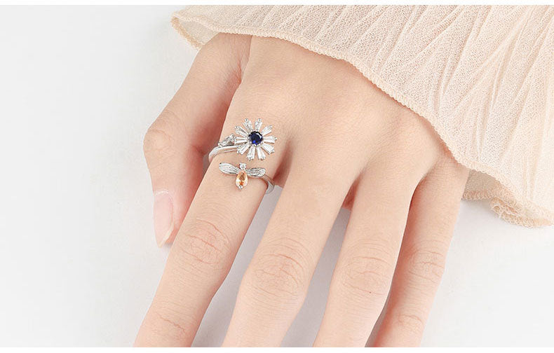 Adjustable Flower Fidget Ring Anxiety Relief for Women Spinner Ring 8