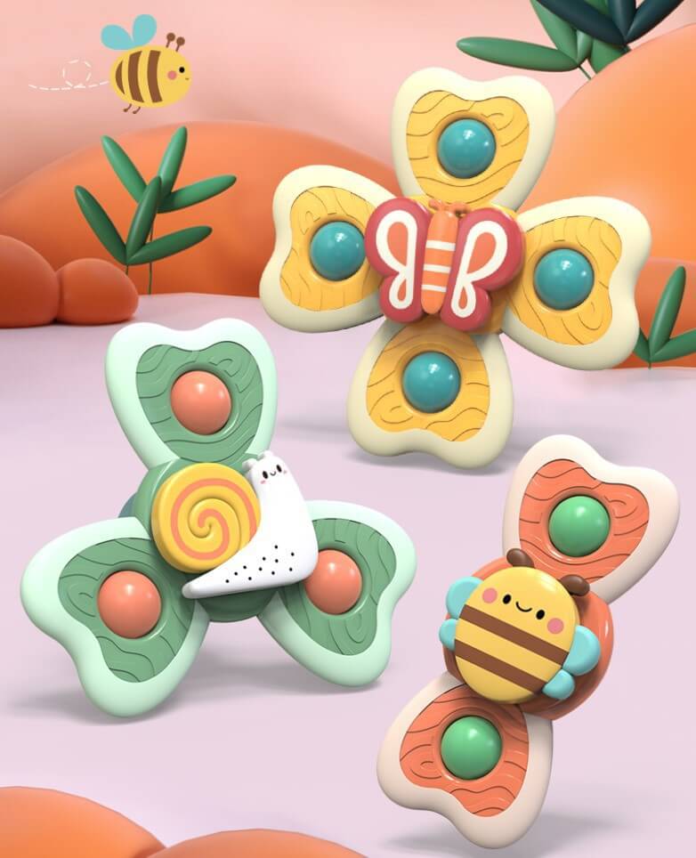 Plastic Spinner Fidget Toy with Suction Cup 3 Pack Bee Snail Butterfly 2