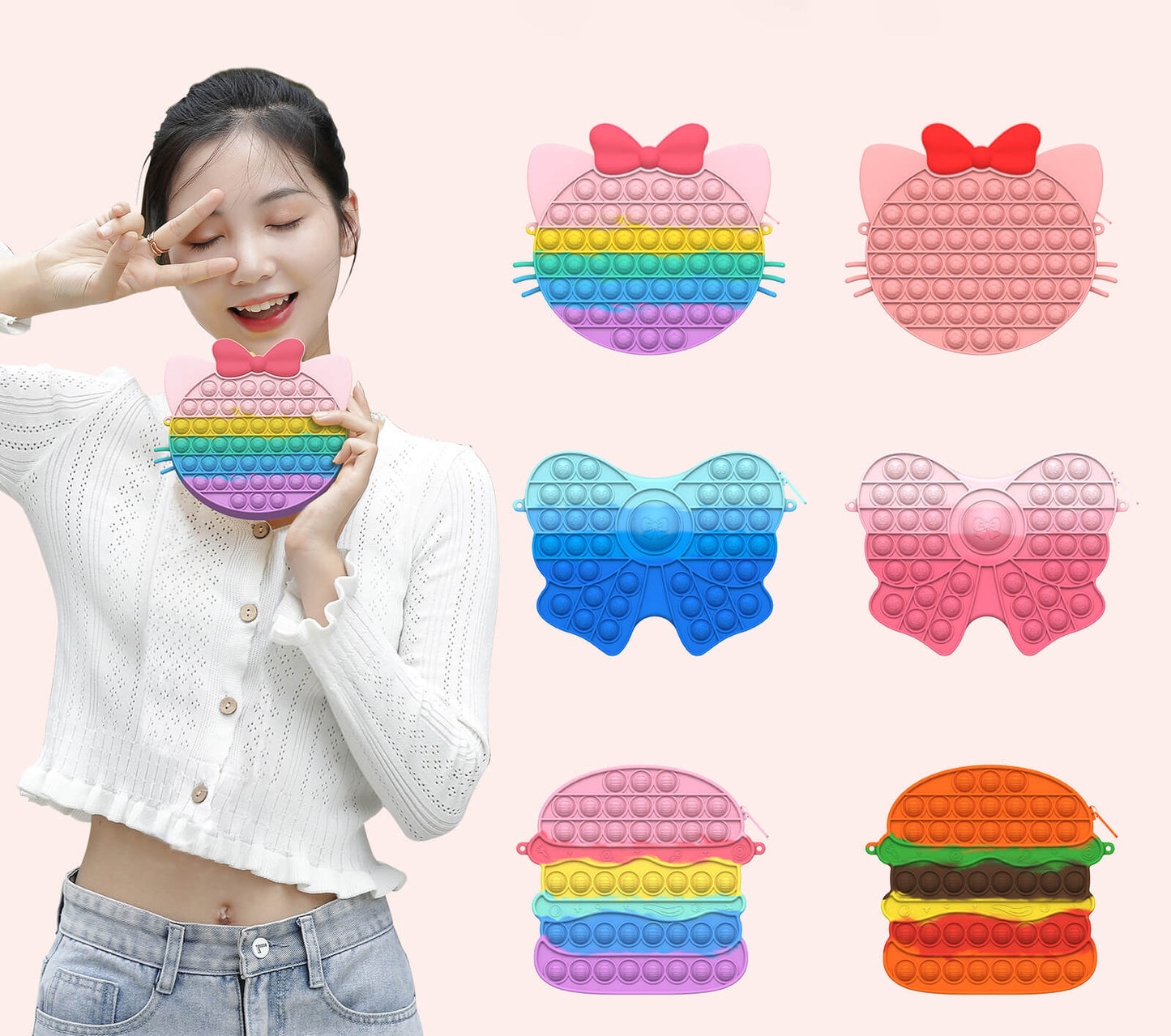 Silicone Pop It Fidget Toy Purse Sensory Bag for Kids and Adults 4