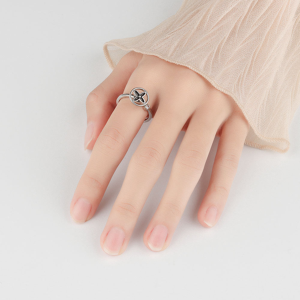 Adjustable Black 4 Leaf Fidget Ring Anxiety Relief for Women 2