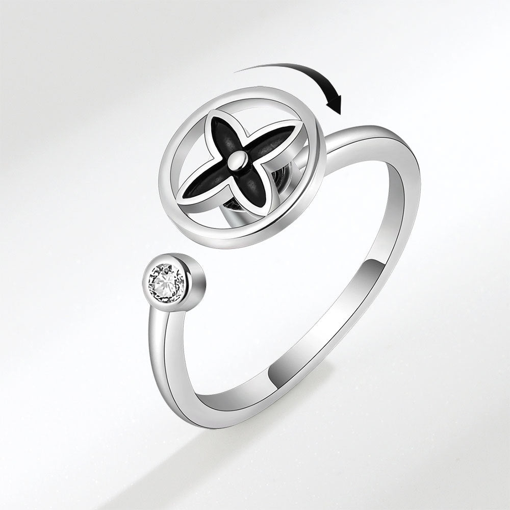 Adjustable Black 4 Leaf Fidget Ring Anxiety Relief for Women