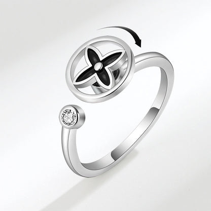 Adjustable Black 4 Leaf Fidget Ring Anxiety Relief for Women