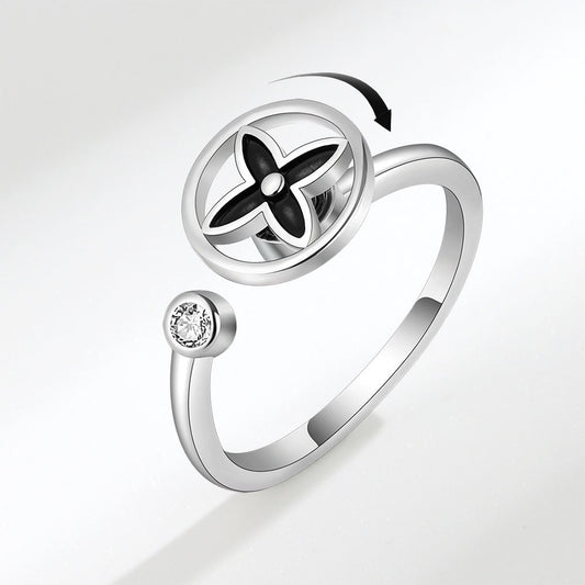Adjustable Black 4 Leaf Fidget Ring Anxiety Relief for Women