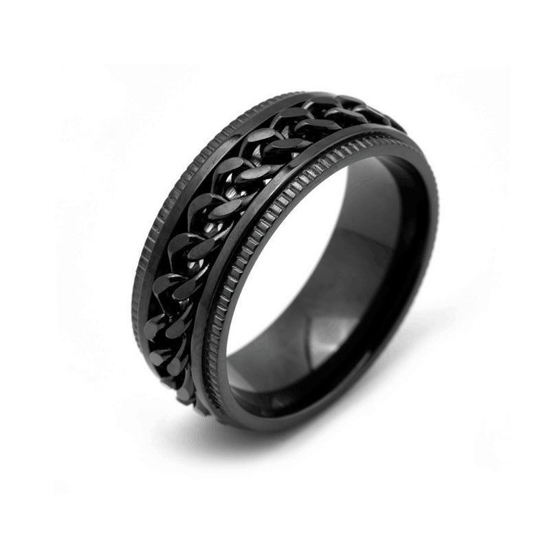 Black Chain Fidget Ring Spinner Ring for Men US Size 6-13