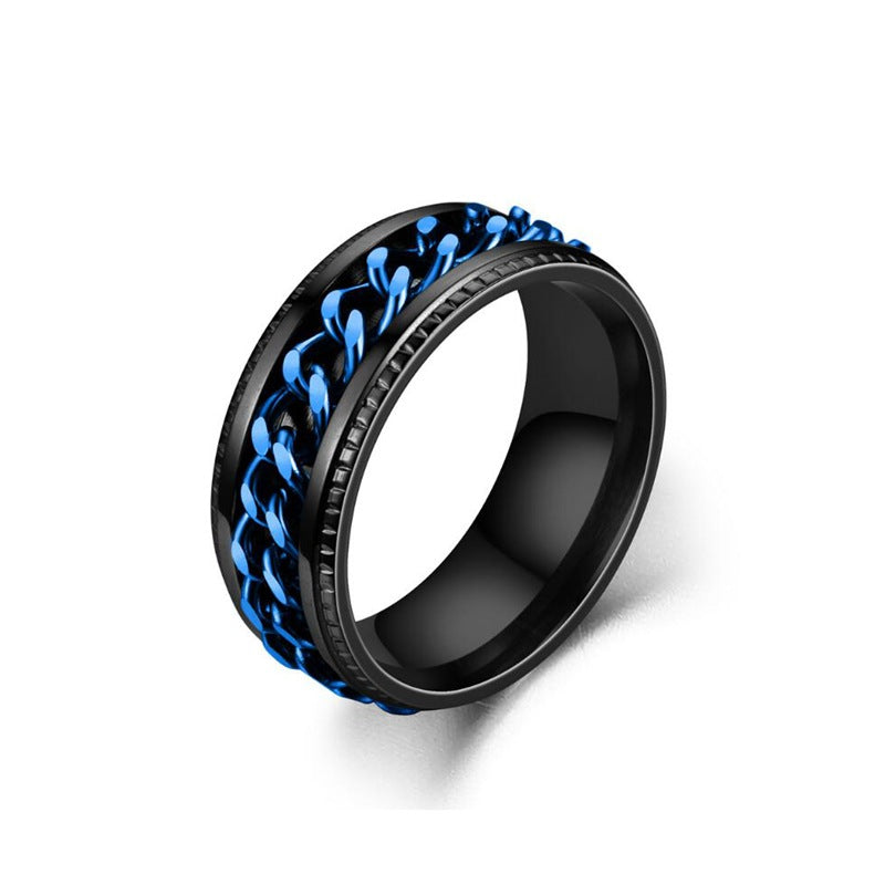 Metal Fidget Ring with Spinner Chain for Men US Size 6-13