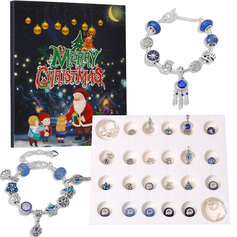 Blue Jewelry Advent Calendar Christmas Countdown DIY Bracelets Set 2