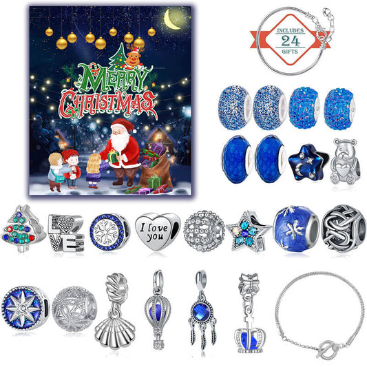Blue Jewelry Advent Calendar Christmas Countdown DIY Bracelets Set