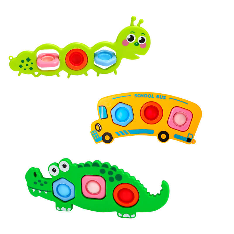 Silicone Pop It Fidget Toy Caterpillar Crocodile Bus 3 Pack