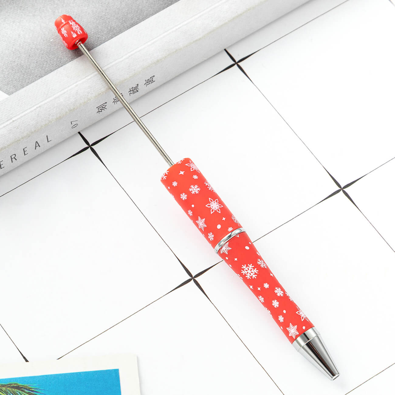 Christmas Beadable Ballpoint Pens Printed DIY Craft Supplies