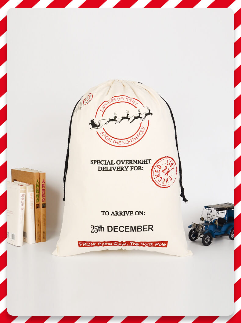 Christmas Canvas Gift Bag Double Drawstring Mouth 50x70cm 2